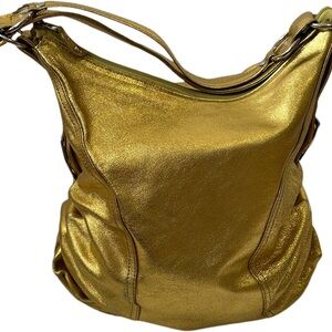 Vintage Zee Skins Handcrafted Metallic Gold Leather Slouchy Hobo Bag